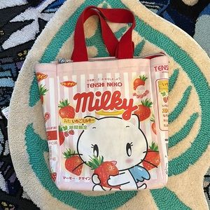 VINTAGE Tenshi Neko Strawberry Milk Zipper Tote